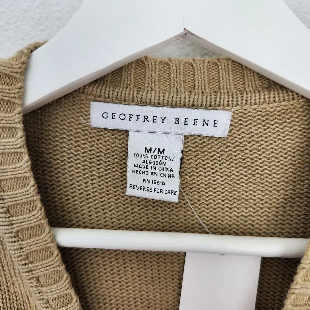 Vintage Geoffrey Beene Tan Grid Knit Crewneck Sweater Grandpacore Long Sleeve M - Picture 12 of 13